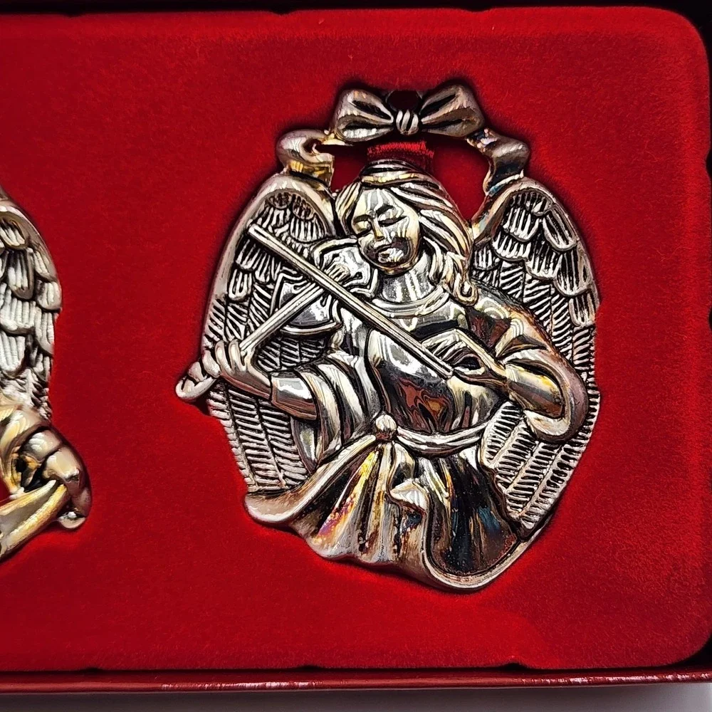 Gorham Silverplated Angel Ornament‎ Set Peace Harp Violin Christmas Set of 3